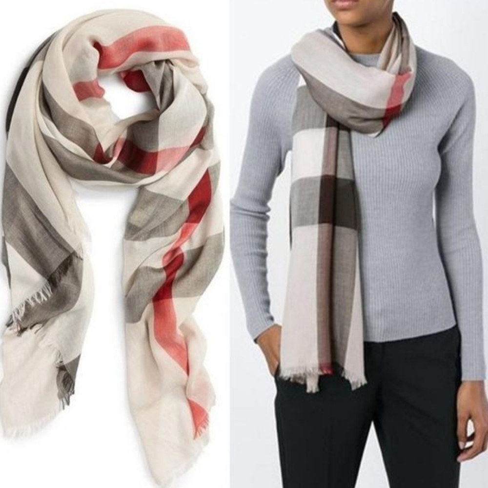 Burberry Check scarf in stone